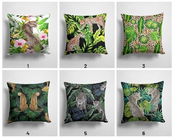 Leopard Print Cushion Cover/Cheetah Jungle Pillow Case/Wild Life Green Forest Pillow Case/Animal Print Pillow Cover/Garden Patio Textile