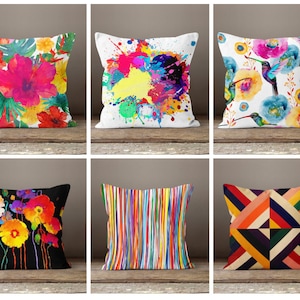 Abstract pillow cover/Geometric stripes pillowcase/Housewarming colorful cozy decor/Modern garden Summer colors sofa decor
