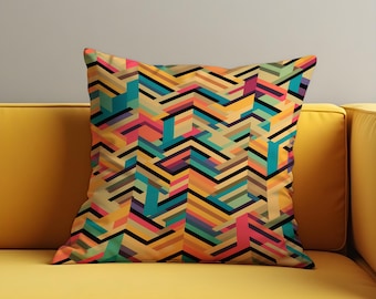 Poszewka na poduszkę w wyrazisty geometryczny wzór, wielokolorowa poszewka na poduszkę z wzorem w jodełkę, nowoczesny akcent do salonu, 18x18 cali lub rozmiary niestandardowe