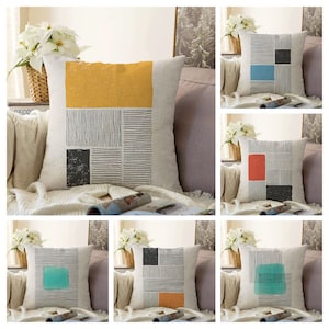 Colorful Abstract Cushion Cover|Mid Century Modern Minimalist Pillow Case|Bohemian Style Home Decoration|Geometric Square Pillow Cover