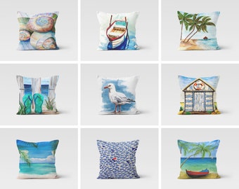 Housse de coussin de plage de mer nautique/taie d'oreiller de décor de maison d'océan de plage/housse de coussin d'accessoire de jardin/cadeau de pendaison de crémaillère de vue de mer côtière