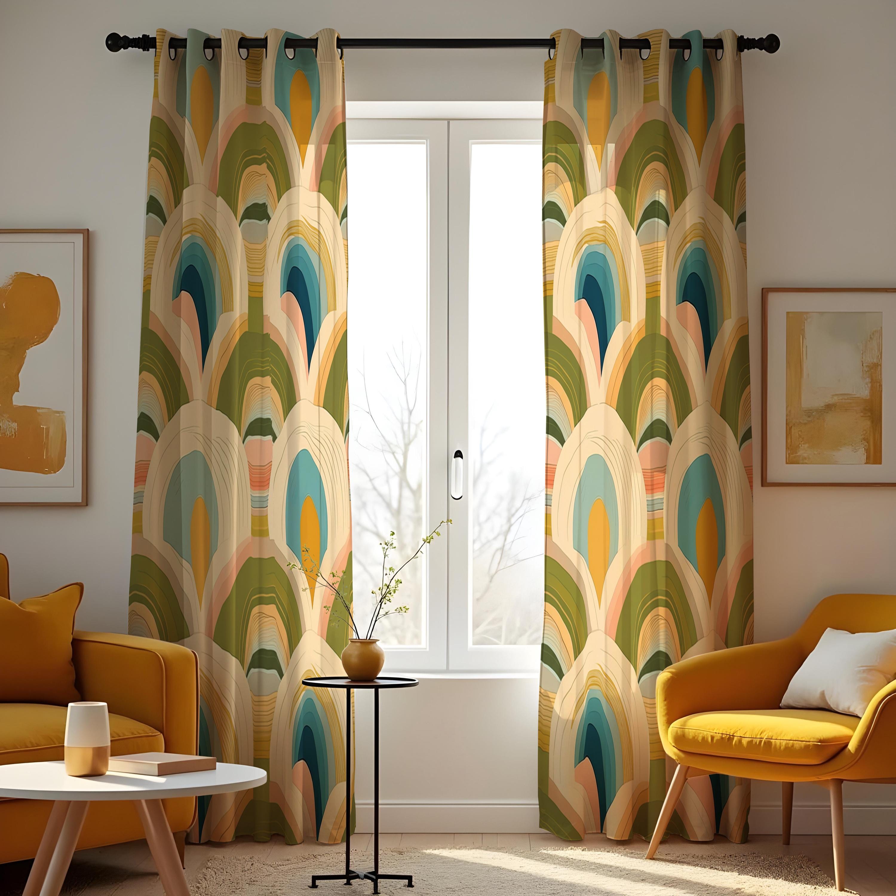 ミッドセンチュリー★ビンテージ カーテン 2枚組★レトロ グリーン 幾何学 ミッドセンチュリー☆ビンテージ カーテン 2枚組☆レトロ グリーン