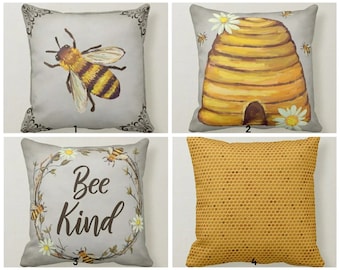 Cute Bee Cushion Cover/Queen Bee Pillow Case/Yellow Black Bee Digital Printing/Beehive Honey Cushion Cover/Garden and Home Textile