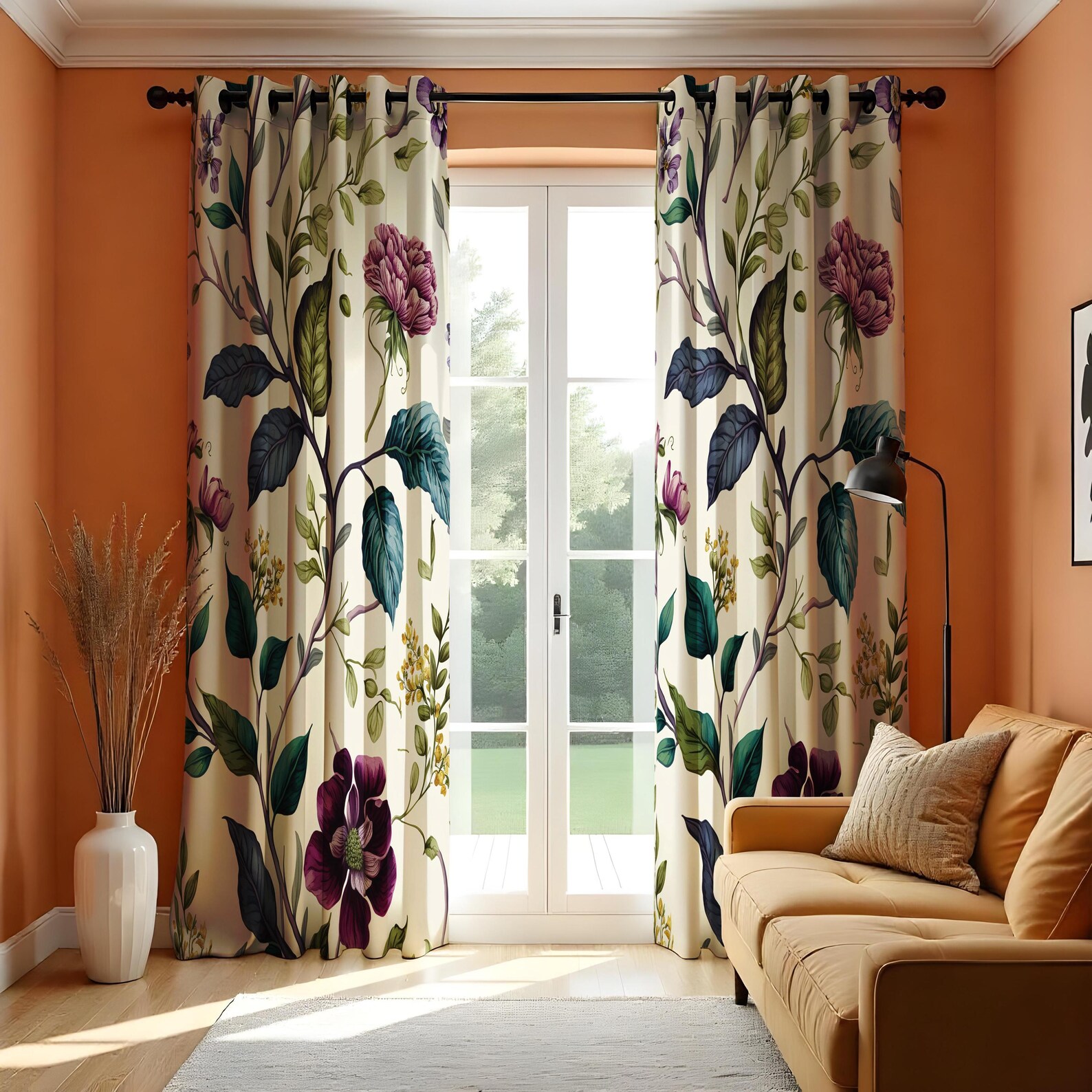 Floral Print Curtains, Botanical Flower Window Treatments, Spring Theme