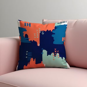Bold Abstract Throw Pillow Cover, Navy, Coral & Teal Modern Geometric Cushion Case, Eclectic Living Room Decor