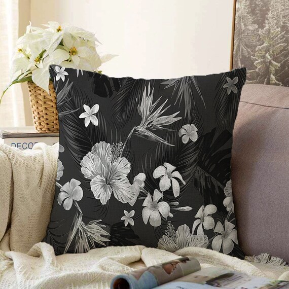 Black Flower Cushion Covertapestry Floral Pillow Caseliving Room Decorationdigital Print Bedroom Decorhousewarming Gift Etsy UK