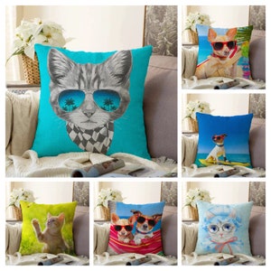 Funda de cojín de gato/Funda de almohada de perro/Gato gracioso, decoración del hogar de perro/Perro lindo, funda de almohada de retrato de gato/Funda de cojín de mascota/Regalo de inauguración de la casa