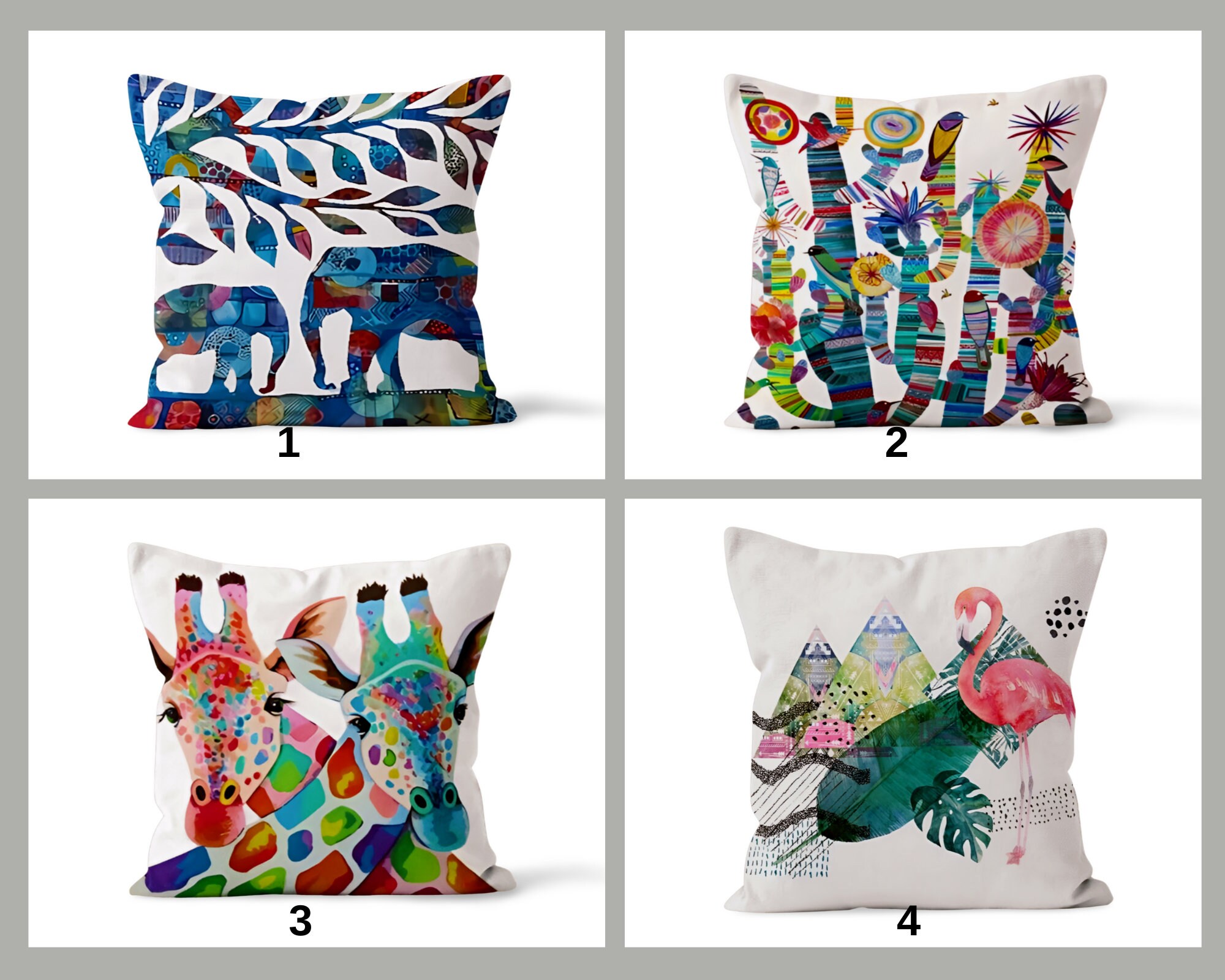 African Style Cushion Cover Colourful Elephant Pillow Case Giraffe Kids Room Decor Flamingo Botanical Home Textiles Housewarming Gift Etsy