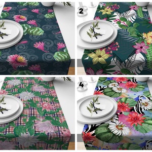 Floral Exotic Table Runner, Flower Kitchen Table Cloth, Decorative Dining Room Decor, Colourful Summer Table Top, Housewarming Gift