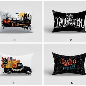 Halloween Cushion Cover/Carved Pumpkin Truck and Haunted House Lumbar Pillow Case/Lumbar Pillow Top/Halloween Party Decor/Rectangle Cushion