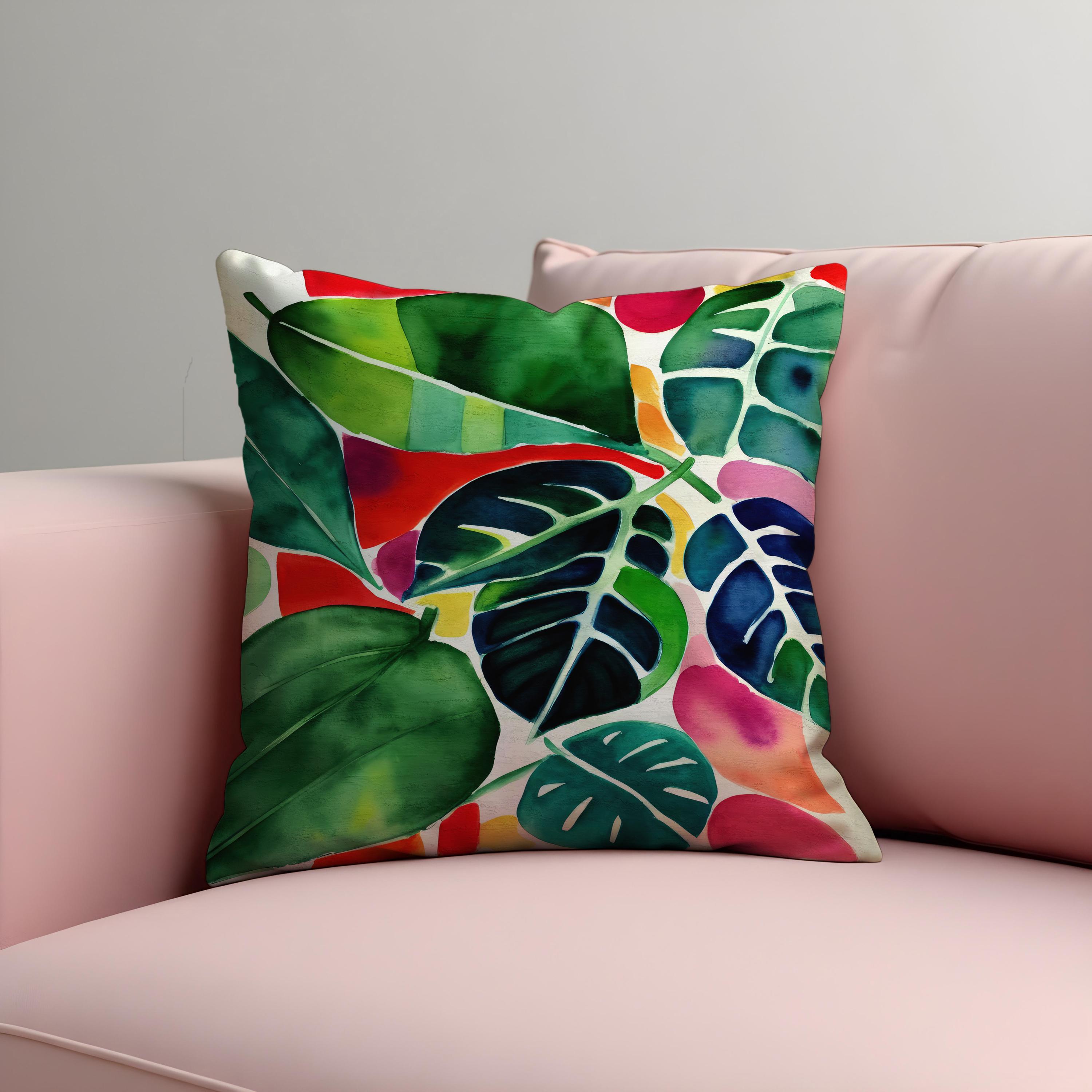 Yekiua Federa per cuscino blu con foglie floreali tropicali con fiori ad acquerello, dimensioni standard, 50 x 66 cm, stampata su un lato