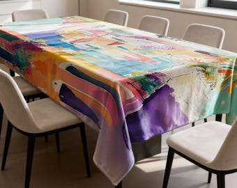Colorful Abstract Tablecloth, Artistic Painted Dining Table Cover, Modern Velvet Printed Table Linen