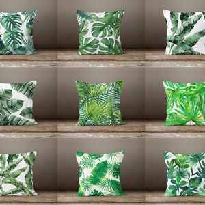 Kussenhoes groene palmbladeren|Kussensloop van palmbladeren|Decoratieve kussenhoes|Kussenhoes woondecoratie|Cadeau voor haar kussen|Handgemaakt materiaal