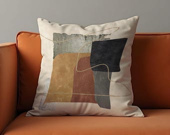 Modernt abstrakt kuddfodral, örngott i terrakotta och träkol, minimalistisk geometrisk inredning, modern dekoration i mitten av århundradet
