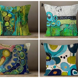 Abstract Green Blue Cushion Cover/Modern Pillow Cover/Pop Art Cushion Cover/Boho Art Design Decorative Cushions Case/Housewarming Gift