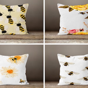 Bee Cushion Cover|Honeybee pillow case|Bumble bee Cushion case|Yellow and black pillow cover|Gift for her cushion|Handmade material