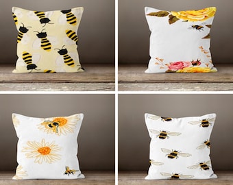 Bee Cushion Cover|Honeybee pillow case|Bumble bee Cushion case|Yellow and black pillow cover|Gift for her cushion|Handmade material