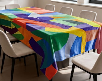 Färgglad geometrisk duk, modern abstrakt matbordsduk, ljust lapptäcke rektangulärt bordslinne
