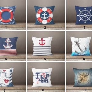 Nautical cushion case|Navy Blue Coastal Pillow cover|Seahorse Coral cushion cover|Seashell Beach house Starfish Cushion Case