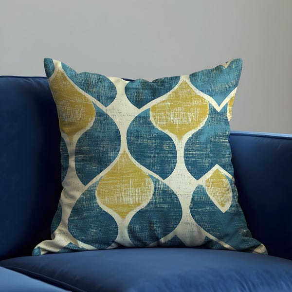 Teal & Mustard Retro Cushion Cover, Mid Century Modern Geometric Pillowcase, Textured Abstract Home Decor, Made to Order Throw Pillow Cover