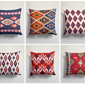 Kilim Print Kissenbezug|Farm Haus Teppich Kissenbezug|Ethnisches Wohnzimmer Kissen|Geschenk für Sie|Handgefertigtes türkisches Motiv