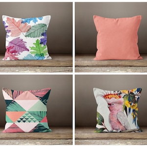 Flower cushion cover|Tropical bird pillow case|Garden party geometric pillow cover|Summer Cushion Case|Gift for her|Handmade material
