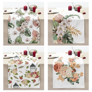 Floral Table Runner, Leaves Table Cloth, Flower Kitchen Table Decor, Spring Dining Table Decoration, Farmhouse Style Table Runner