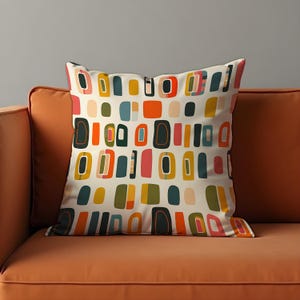 Retro Geometric Cushion Cover, Colorful Mid-Century Modern Blocks Pillow Case, Playful Abstract Throw Pillow Cover, Farmhouse Home Decor