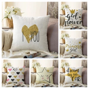 Princess Girl Cushion Cover|Romantic Pillow Case|Nursery Decoration|Love Cushion Case|Girl Bedroom Decor|Birthday Present for Girl