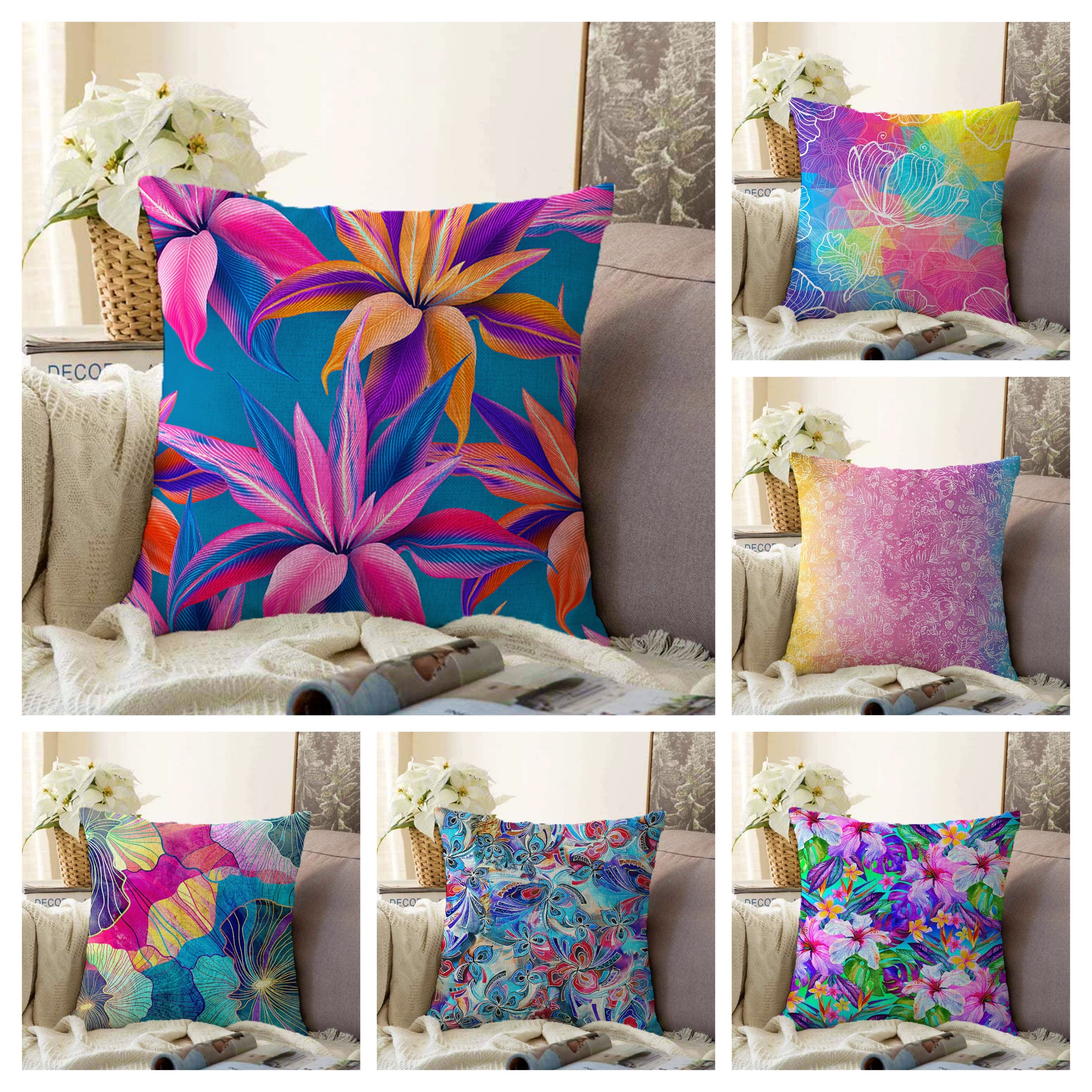 Rainbow Cushion Cover Colourful Pillow Case Exotic Living Room Decoration Multicolour Flower Home Decoration Housewarming Gift Etsy UK