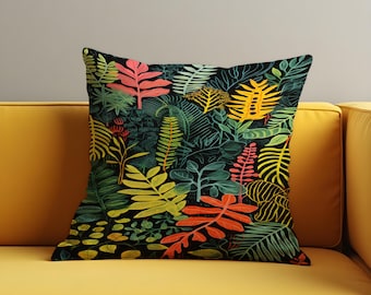 Colorful Tropical Leaf Cushion Cover, Botanical Fern Pillowcase, Decorative Sofa Throw Pillow Cover, Jungle Home Decor