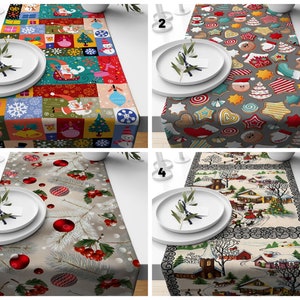 Colorful Joyful Christmas Table Runner/Gray Holiday Kitchen Textile/Winter Trend Tablecloth/Winter Decoration, New Year&#39;s Decor/Snowflake