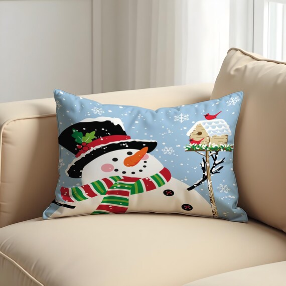 Bonita Funda De Cojín Con Diseño De Muñeco De Nieve, árbol De