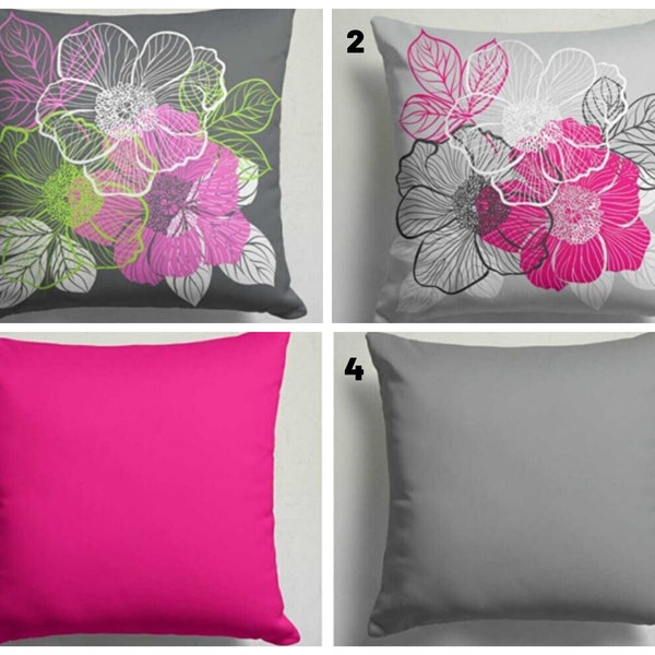 Flower Pink Gray Color Pillow Cover/Pink, Gray Cushion Cover/Floral Living Room Cushion Top/Floral House, Patio Decoration/Housewarming Gift