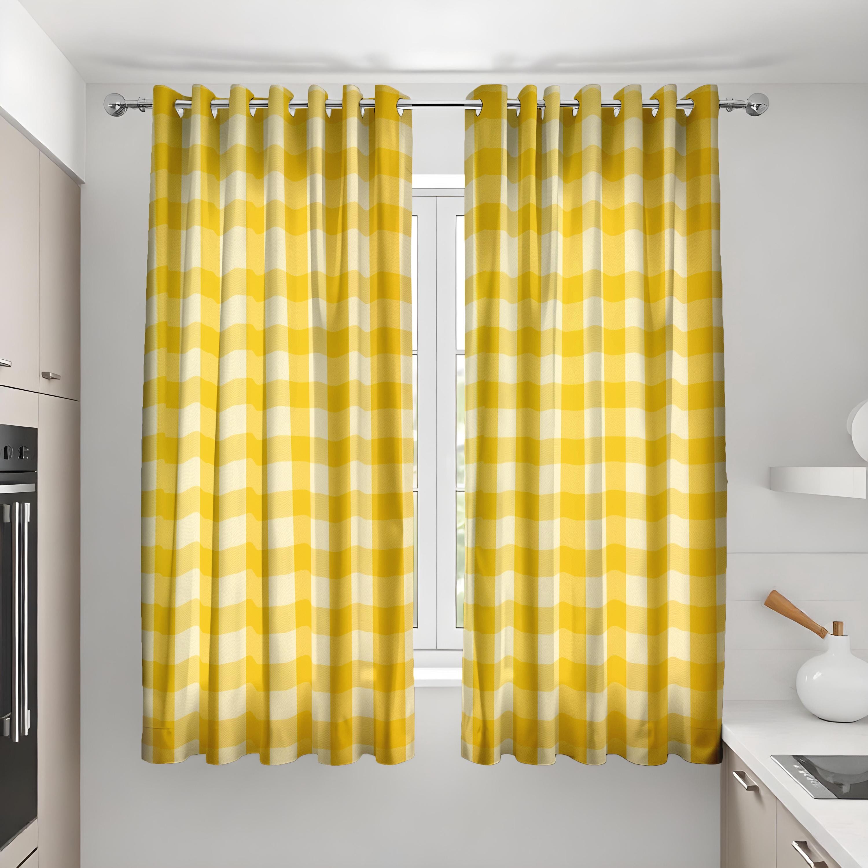 Alan Symonds 12399347 Tende da Cucina a Quadretti Gialle 46 x 54, Poliestere, 117 l x 137 h Centimetri, 117 l x 137 h Centimeters