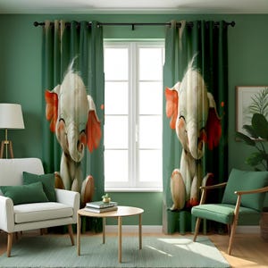Cute Baby Elephant Curtains, Cartoon Safari Nursery Drapes, Jungle Animal Window Panels for Kids Room, Playroom Decor