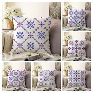 Diamond Tiles Cushion Cover|Moroccan style ceramic pillow case|Spanish tiles living room decor|Ethnic Mediterranean home decoration