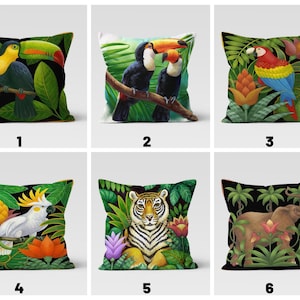 Jungle Tropical Cushion Cover, Tiger Pillow Case, Toucan&Parrot Wild Life Living Room Decor, Elephant Cushion Case, Animal Pattern Pillow
