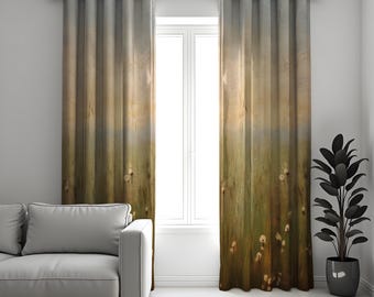 Nature Inspired Curtains, Rustic Field Print Drapes, Earth Tone Made to Measure Panel, Neutral Scenic Window Treatment for Living Room Decor