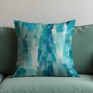 Teal Abstract Brushstroke Cushion Cover, Aqua Blue Modern Throw Pillow Cover, Artistic Watercolor Decor for Coastal Living Room or Sofa