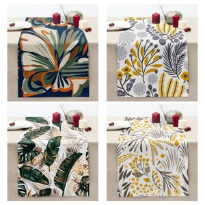 Abstract Floral Table Runner, Flower Table Decoration, Modern Kitchen Decor, Bohemian Dining Room Table Cloth, Colourful Table Top