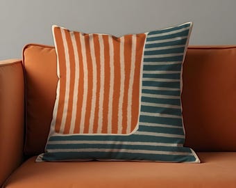 Fundas De Almohada Azul Marino Naranja Quemado De 16 X 16 Pulgadas