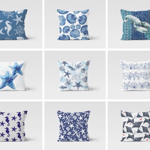 Seastar Pillow case|Sea pillow cover|Seahorse cushions cover|Seashell Beach house Pillow Case|Sea Star Pillow Case