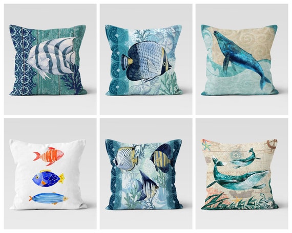 Fish Cushion Covers/beach Home Decorative Pillowdecorative Summer Marine  Pillow Coverfish Painting Throwbeach House Trend -  Canada