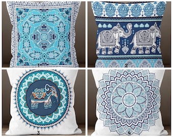 Blue Elephant Throw Pillow Cover/Animal Mandala Pillow Case/Bohemian Bedroom Decor/Living Room Cushion /Housewarming Gift/Cushion For Gift