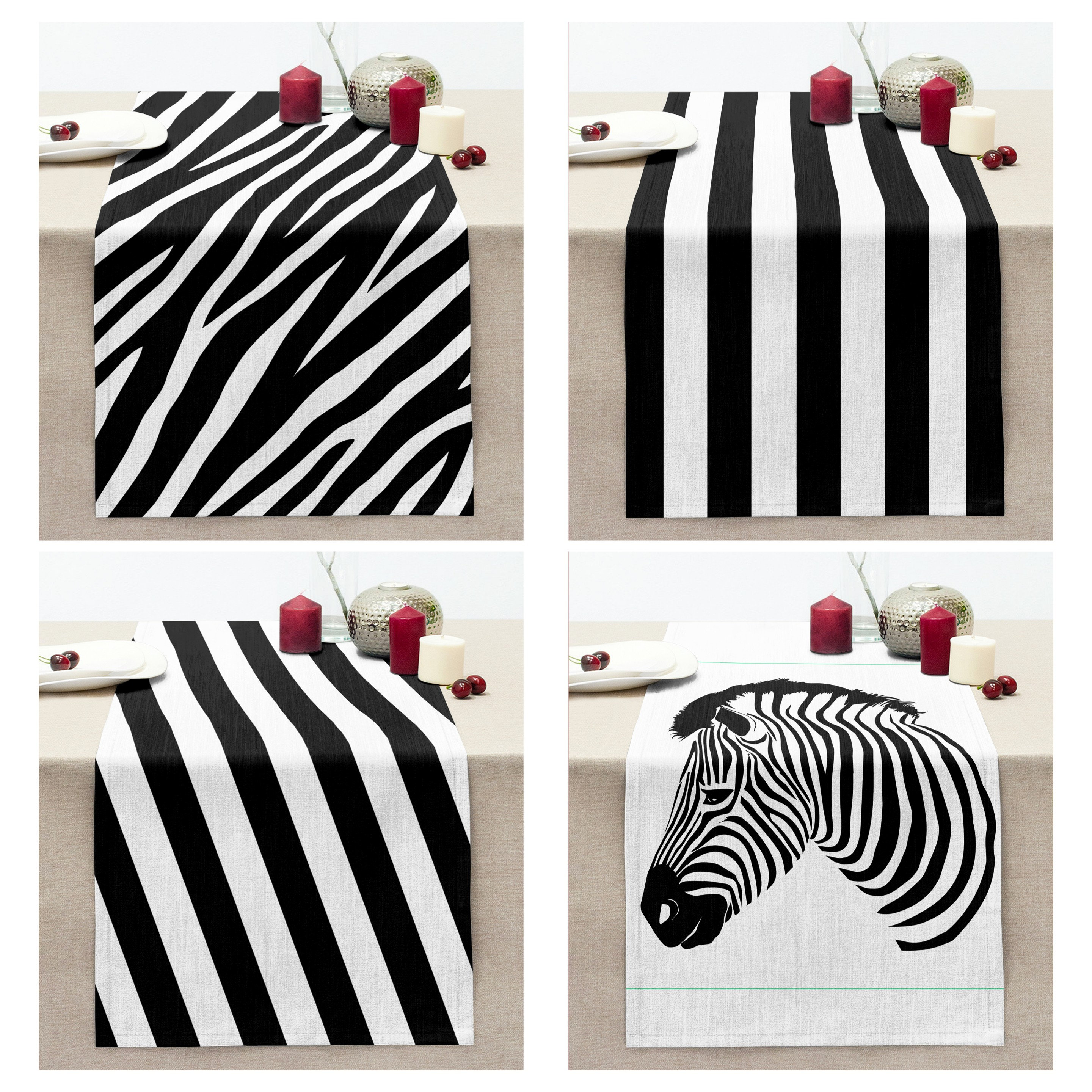 Zebra Print Table Runner Black White Stripe Kitchen Decor Wild Life Inspired Cloth for Stylish Kitchen Etsy