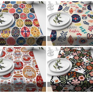 Easter table top|Rabbit bunny table runner|Eggs table cloth|Easter decoration table decor|Gift for her table runner|Handmade material