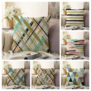 Paint Effect Cushion Cover|Abstract Stripe Cushion Case|Colourful Geometric Pillow Case|Triangle Pattern Throw Pillow|Living Room Decoration