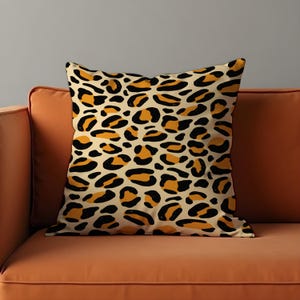 Wild Jungle Cushion Cover with Black and Tan Spot Pattern, Bold Leopard Print Pillow Case, Safari Throw Pillow Cover, Animal Home Decor