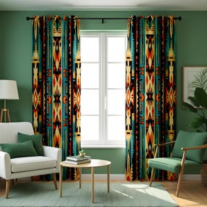 Southwest Aztec Curtains, Bold Tribal Pattern Drapes, Custom Heading and Size Panels for Boho Western Decor, Rustic Lodge or Cabin Style